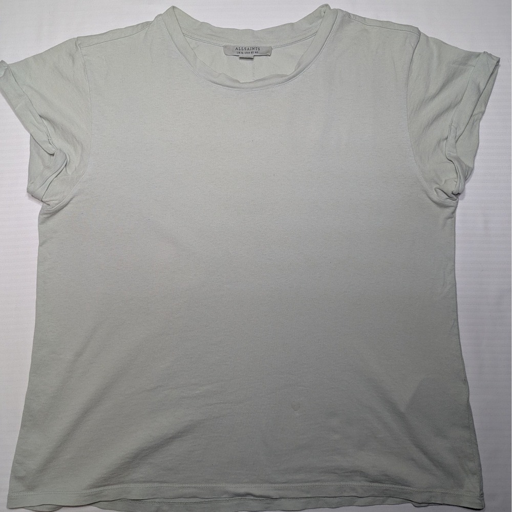 AllSaints Women Anna Crew Neck T-Shirt 100% Cotton Sage Green Size US 8 UK 12